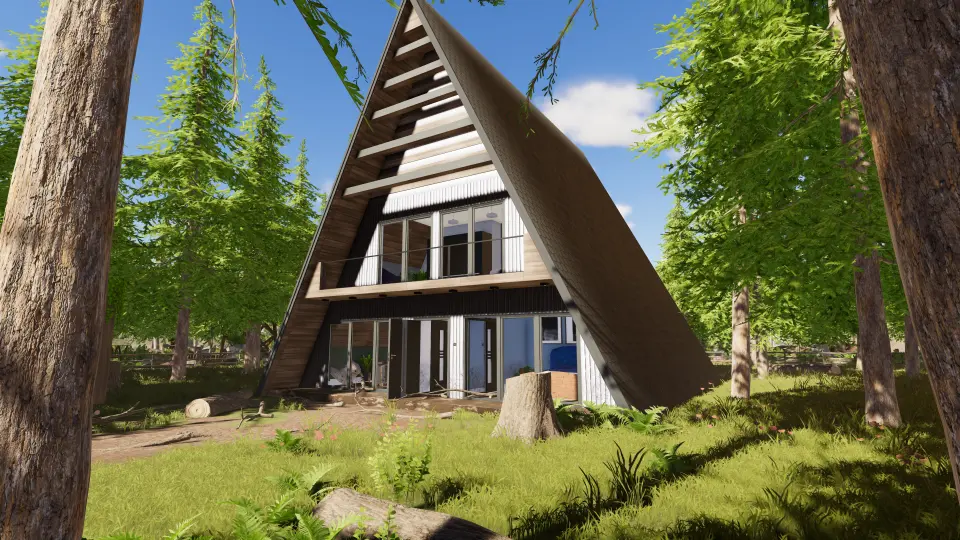 Game screenshot 0, a triangular house in a forest