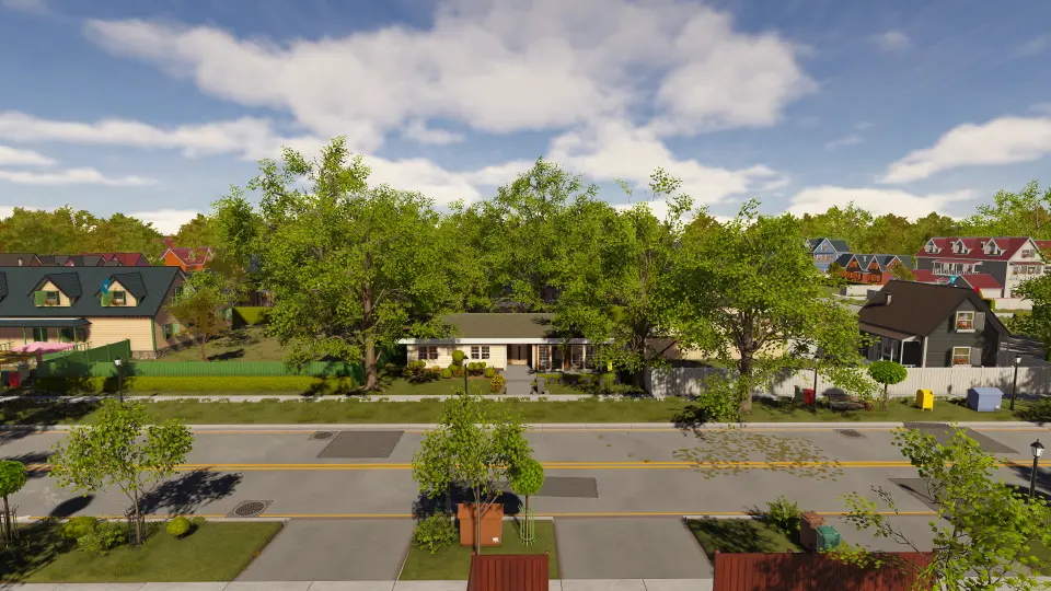 Game screenshot 14, a suburban house covered by trees