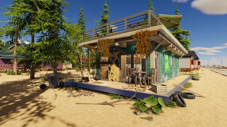 Game screenshot 1, a small house on a beach